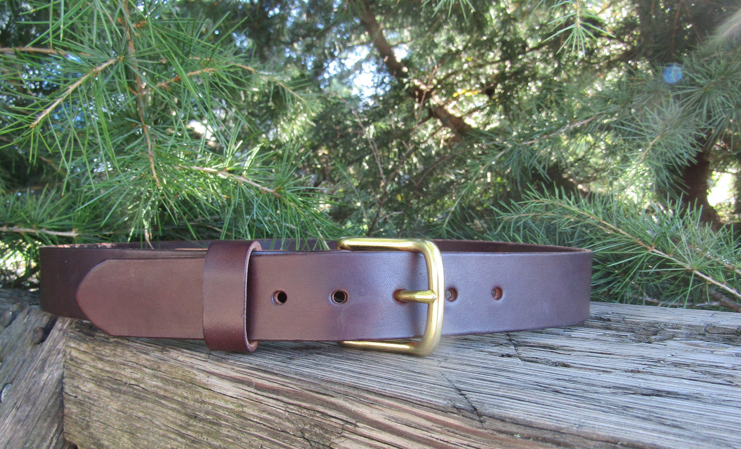 Dark brown Bridle Leather belt brass buckle