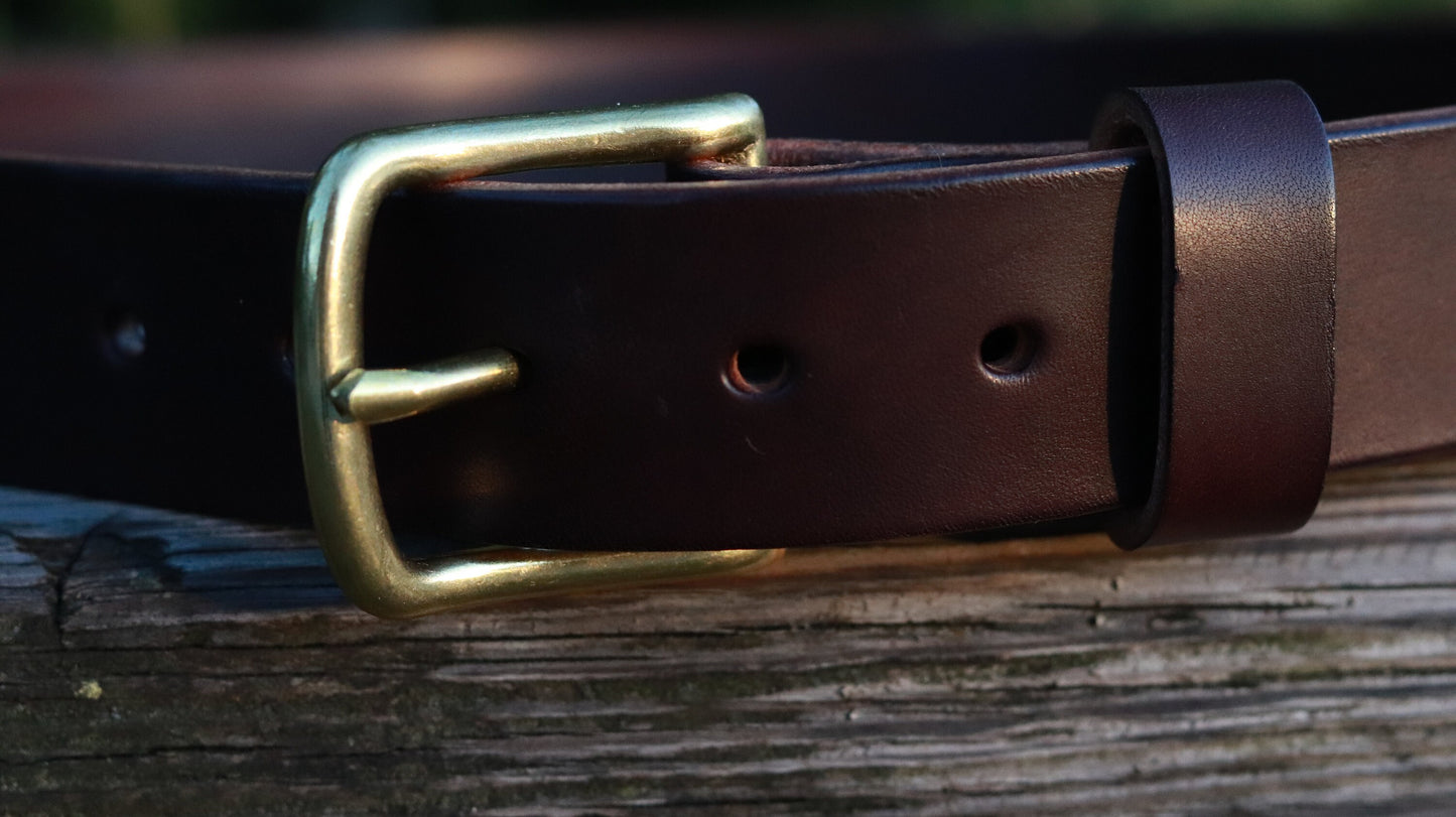 Dark brown Bridle Leather belt brass buckle