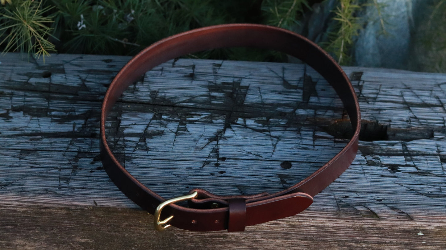 Dark brown Bridle Leather belt brass buckle