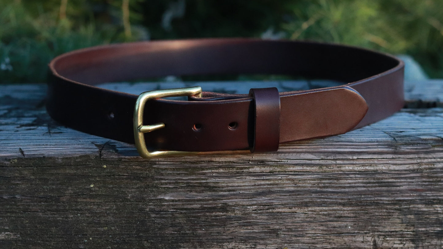 Dark brown Bridle Leather belt brass buckle