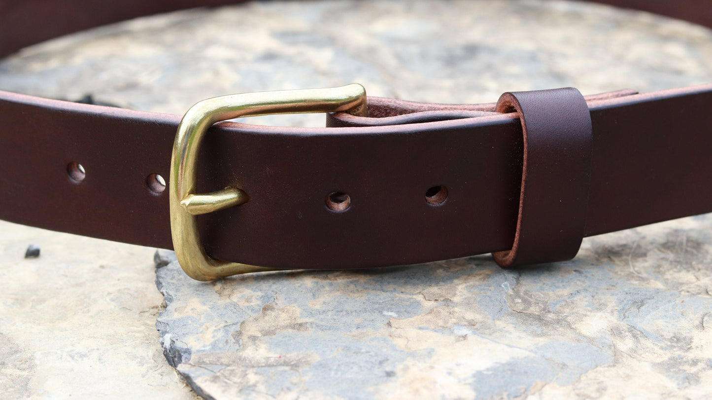 Dark brown Bridle Leather belt brass buckle