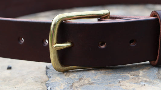 Dark brown Bridle Leather belt brass buckle