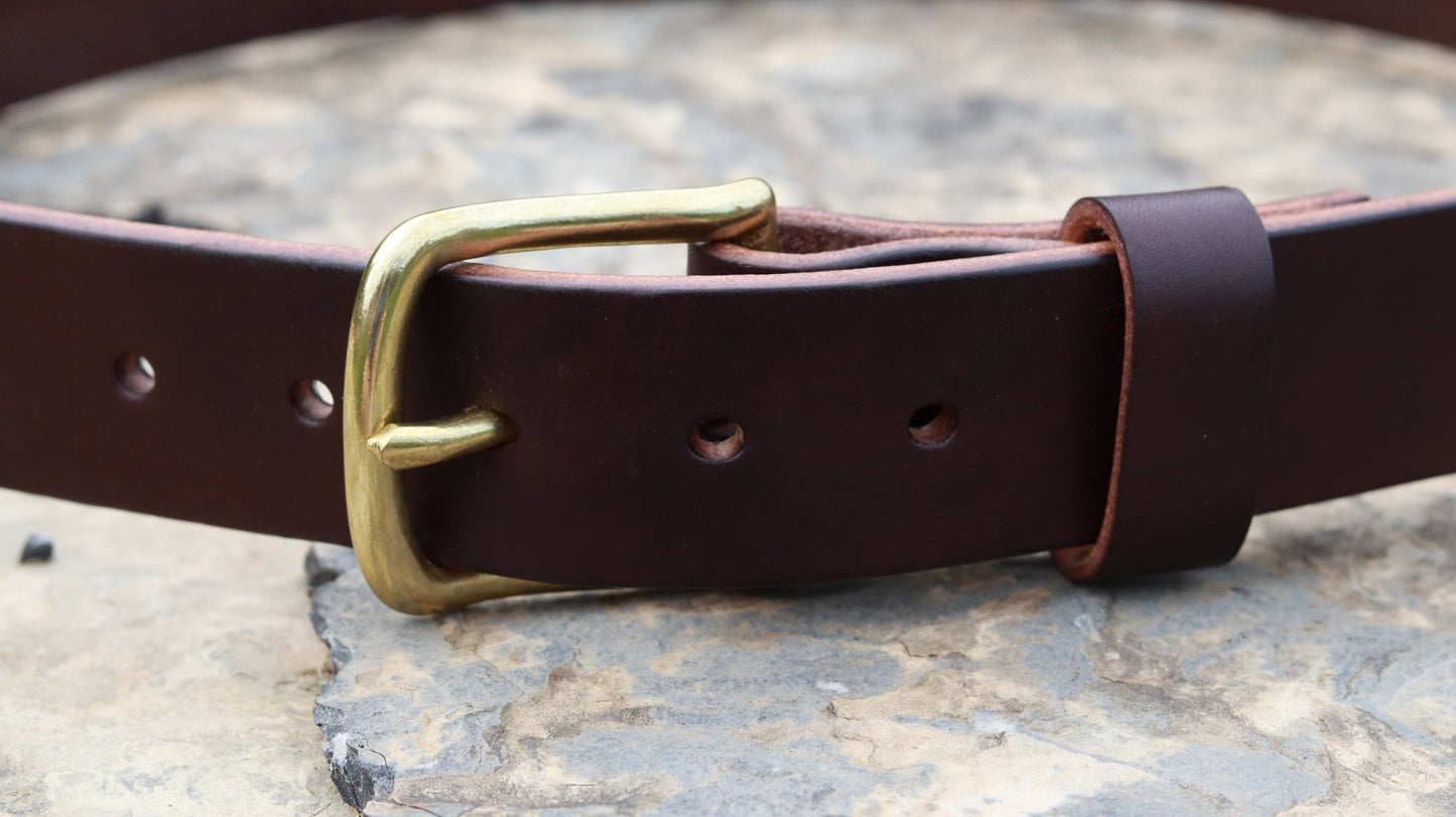 Dark brown Bridle Leather belt brass buckle