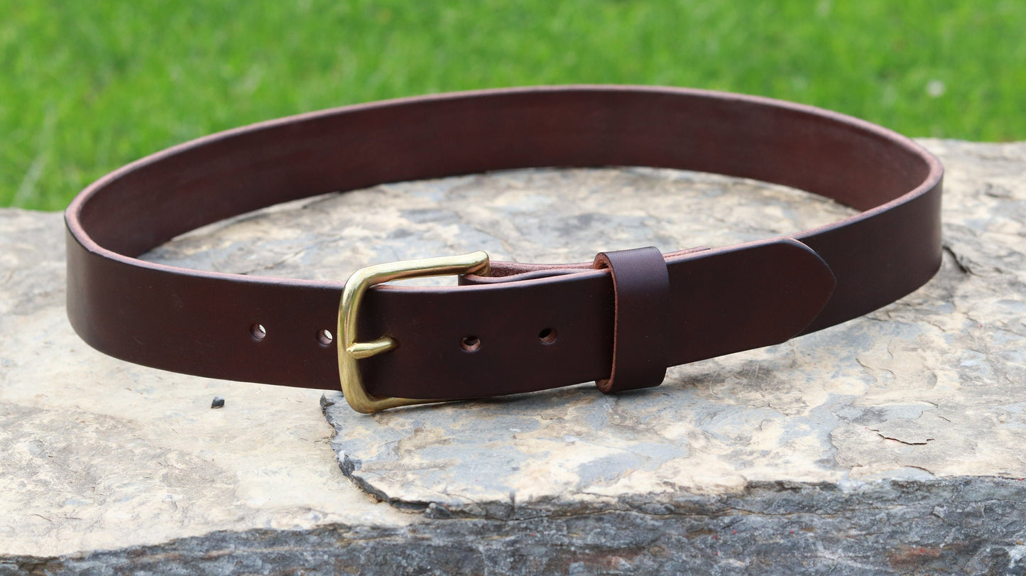 Dark brown Bridle Leather belt brass buckle