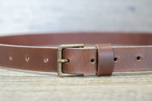 Belt with Distressed Brass Colour Buckle