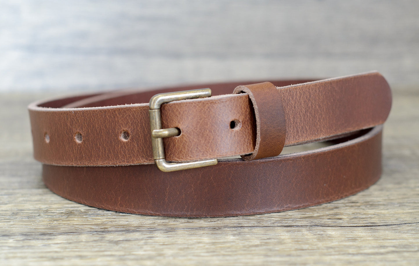 Belt with Distressed Brass Colour Buckle