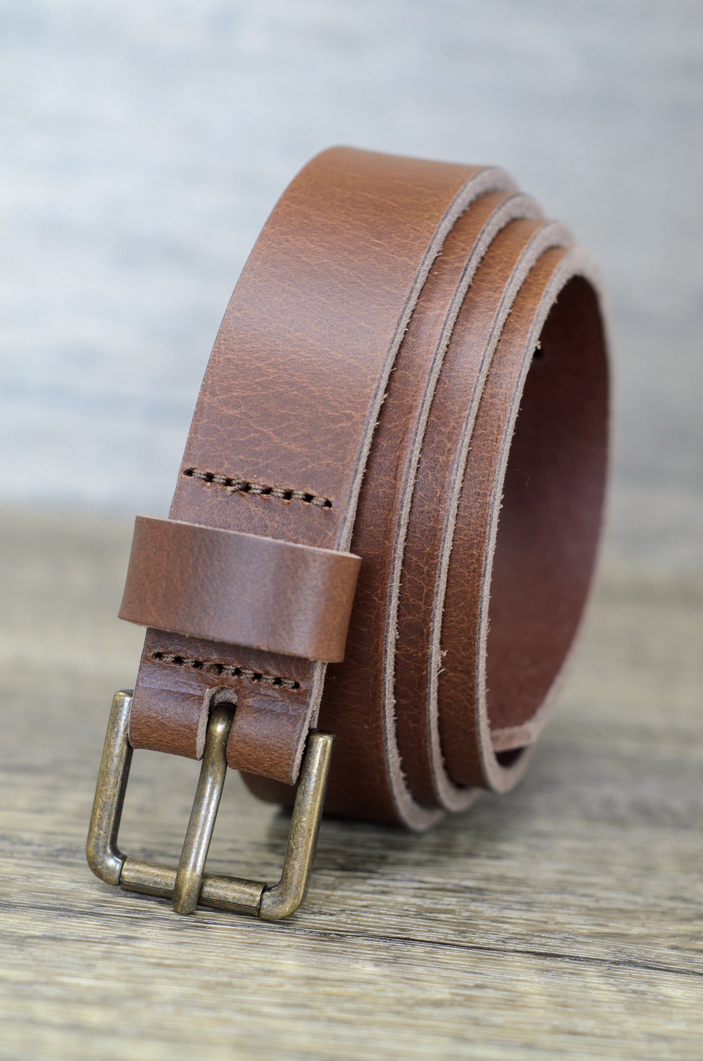 Belt with Distressed Brass Colour Buckle
