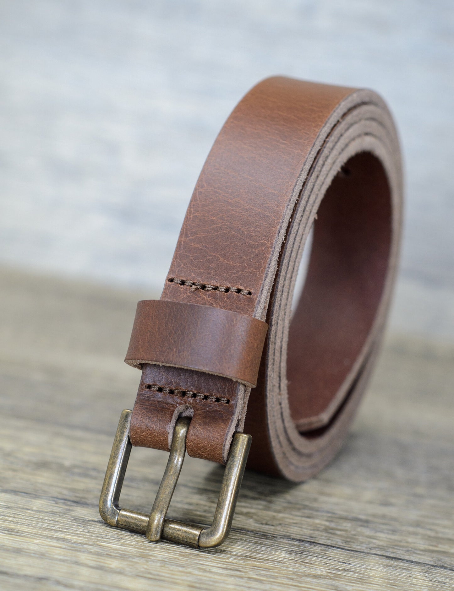 Belt with Distressed Brass Colour Buckle