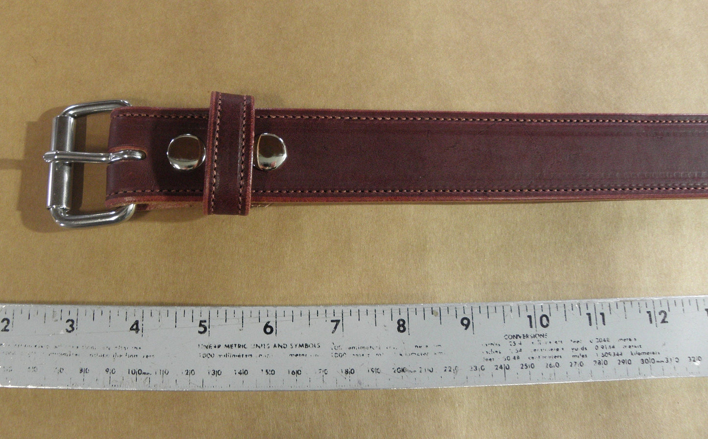Stitched Burgundy Handmade Leather Belt
