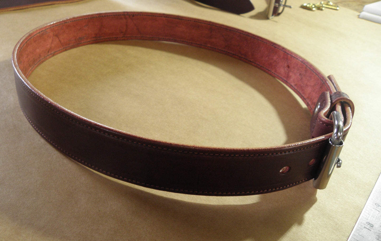 Stitched Burgundy Handmade Leather Belt
