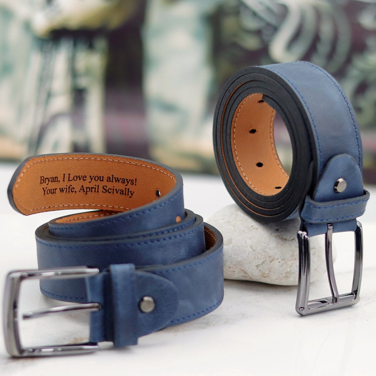 Personalized Black Leather Belt for Daddy