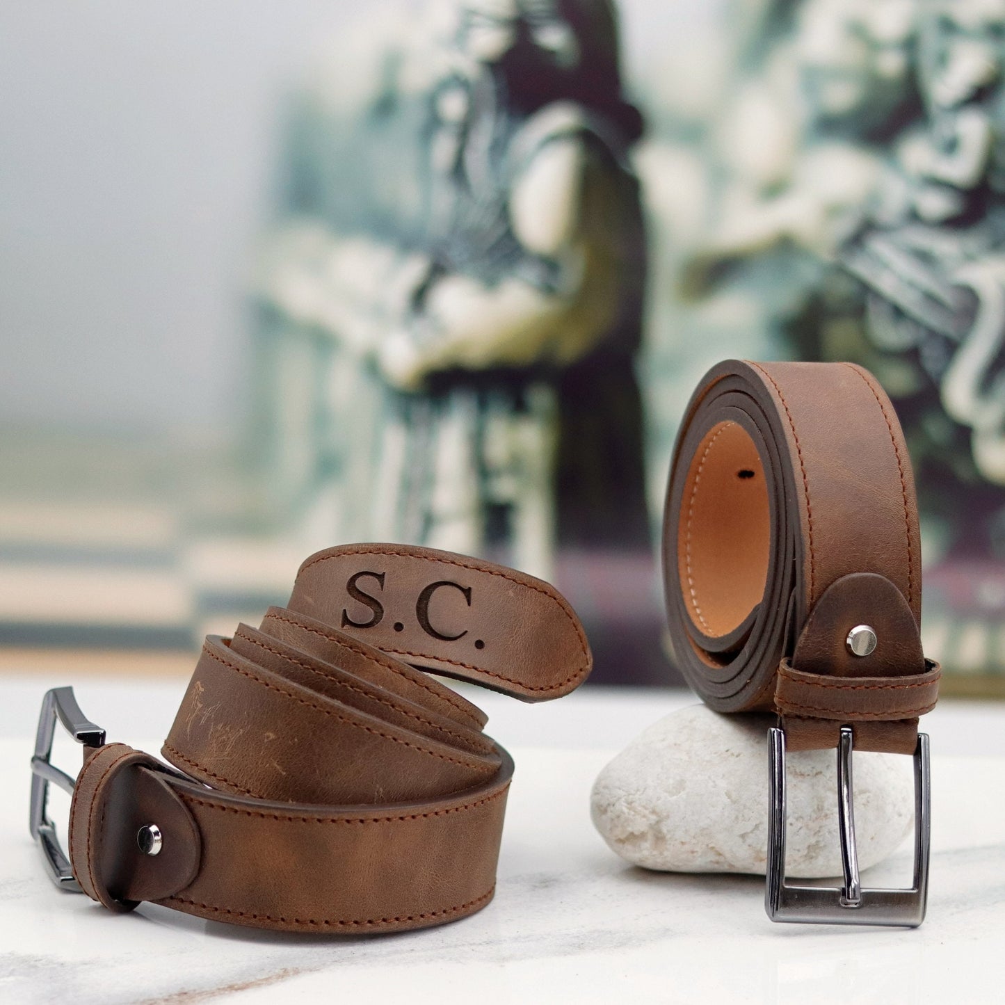 Personalized Black Leather Belt for Daddy