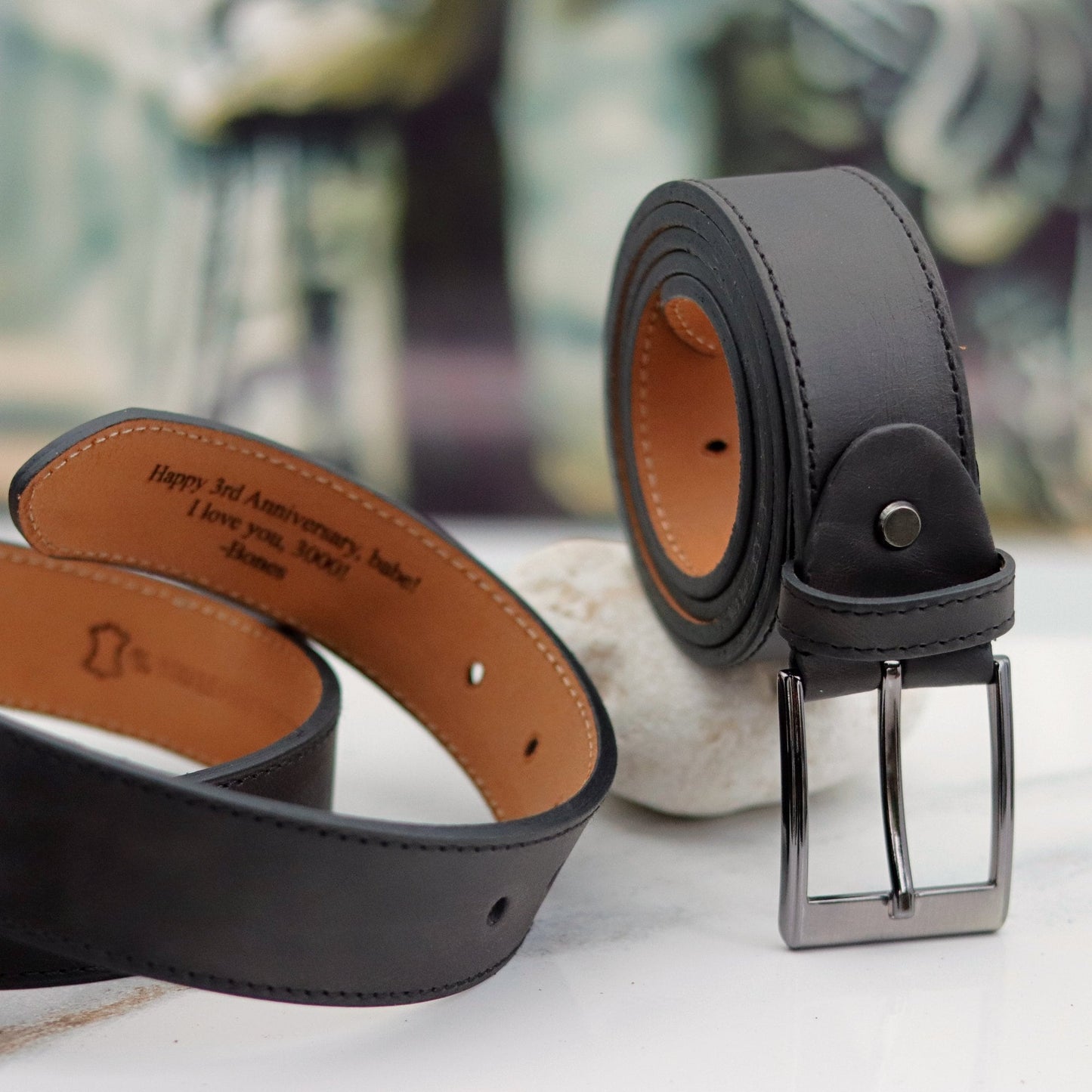 Personalized Black Leather Belt for Daddy