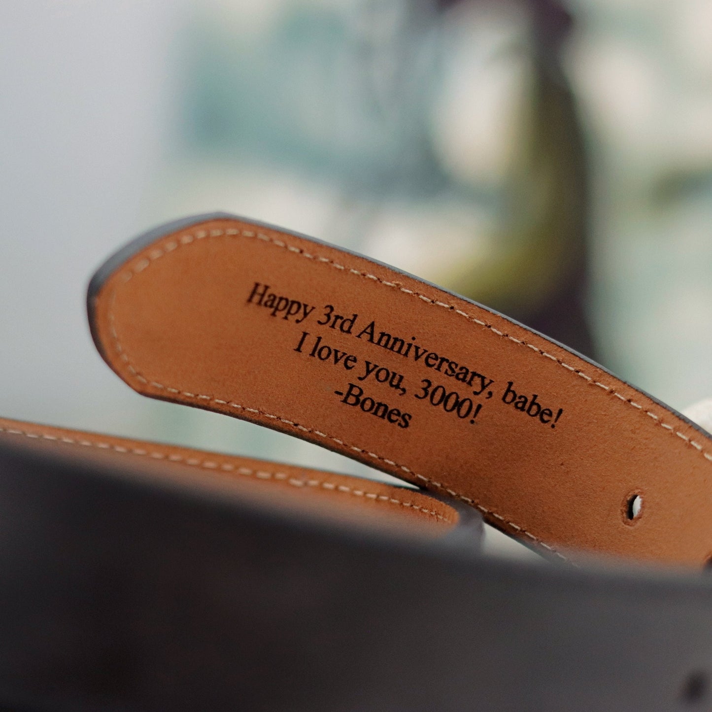 Personalized Black Leather Belt for Daddy