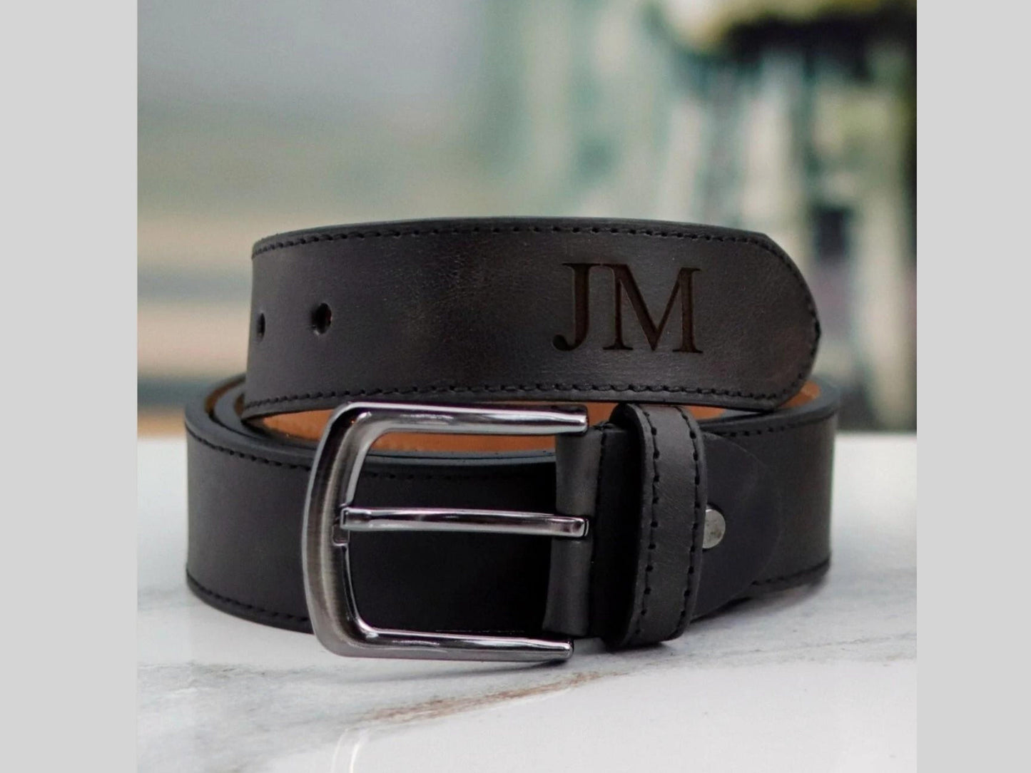 Personalized Black Leather Belt for Daddy