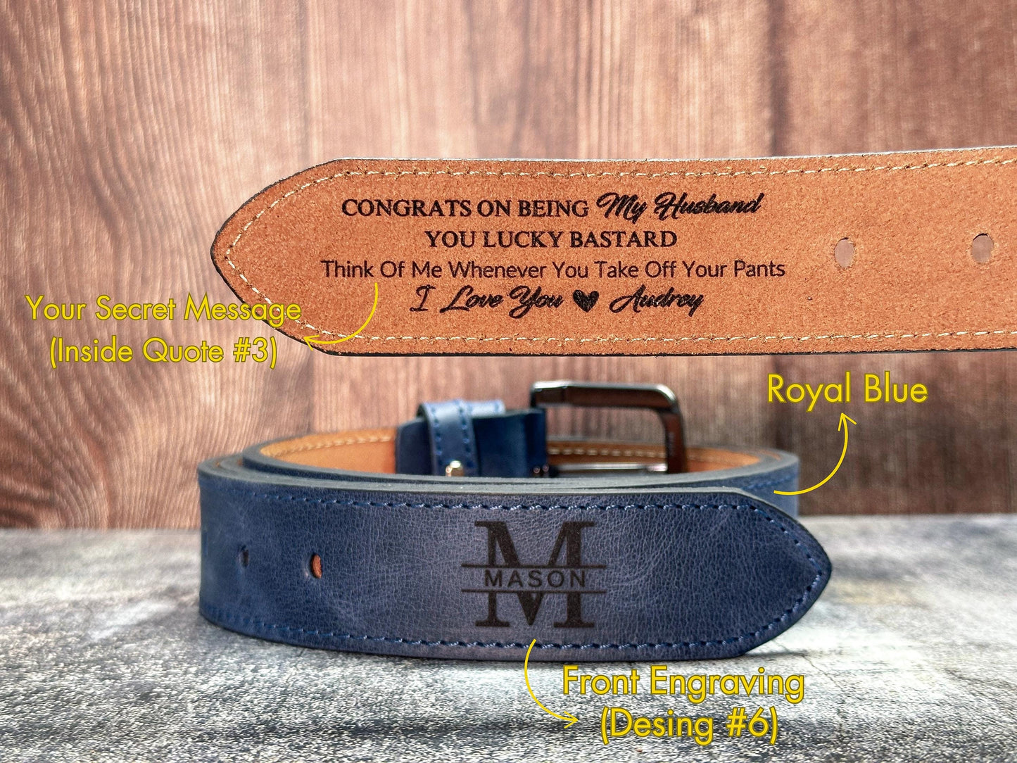 Custom Engraved Leather Belt for Husband