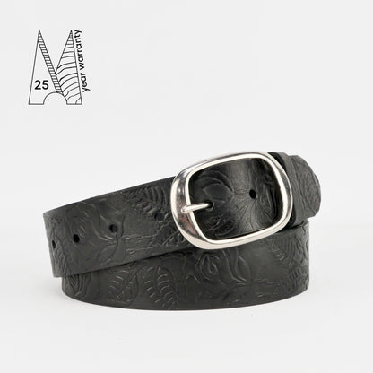 Tooled Leather Belt - Embossed Leather Belt