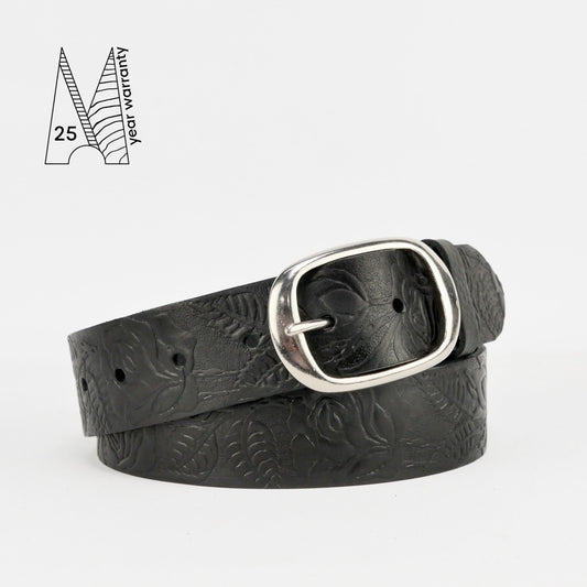 Tooled Leather Belt - Embossed Leather Belt