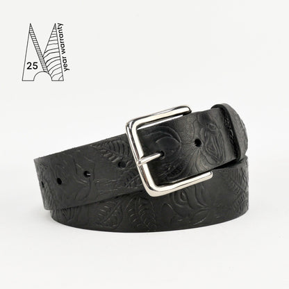 Tooled Leather Belt - Embossed Leather Belt