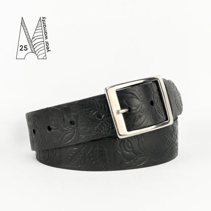 Tooled Leather Belt - Embossed Leather Belt