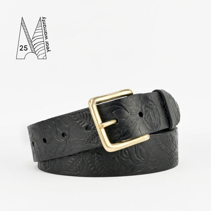 Tooled Leather Belt - Embossed Leather Belt