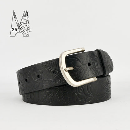 Tooled Leather Belt - Embossed Leather Belt