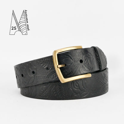 Tooled Leather Belt - Embossed Leather Belt