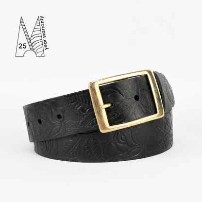 Tooled Leather Belt - Embossed Leather Belt
