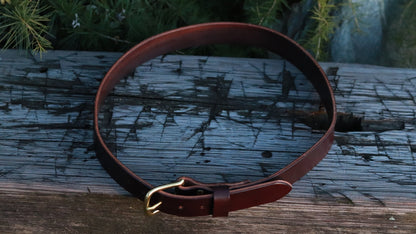 Dark brown Bridle Leather belt brass buckle