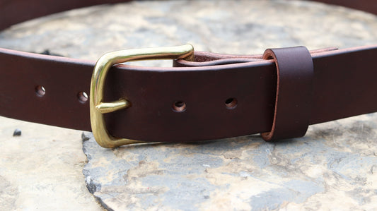 Dark brown Bridle Leather belt brass buckle