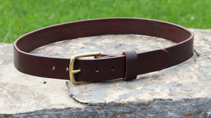 Dark brown Bridle Leather belt brass buckle