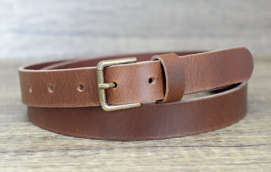 Belt with Distressed Brass Colour Buckle