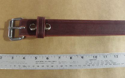 Stitched Burgundy Handmade Leather Belt