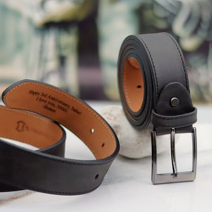 Personalized Black Leather Belt for Daddy