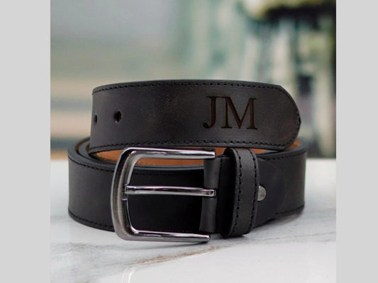 Personalized Black Leather Belt for Daddy